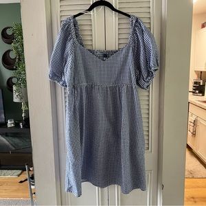 Old Navy Fit & Flare Puff Sleeve Seersucker Mini Dress blue Gingham XL
